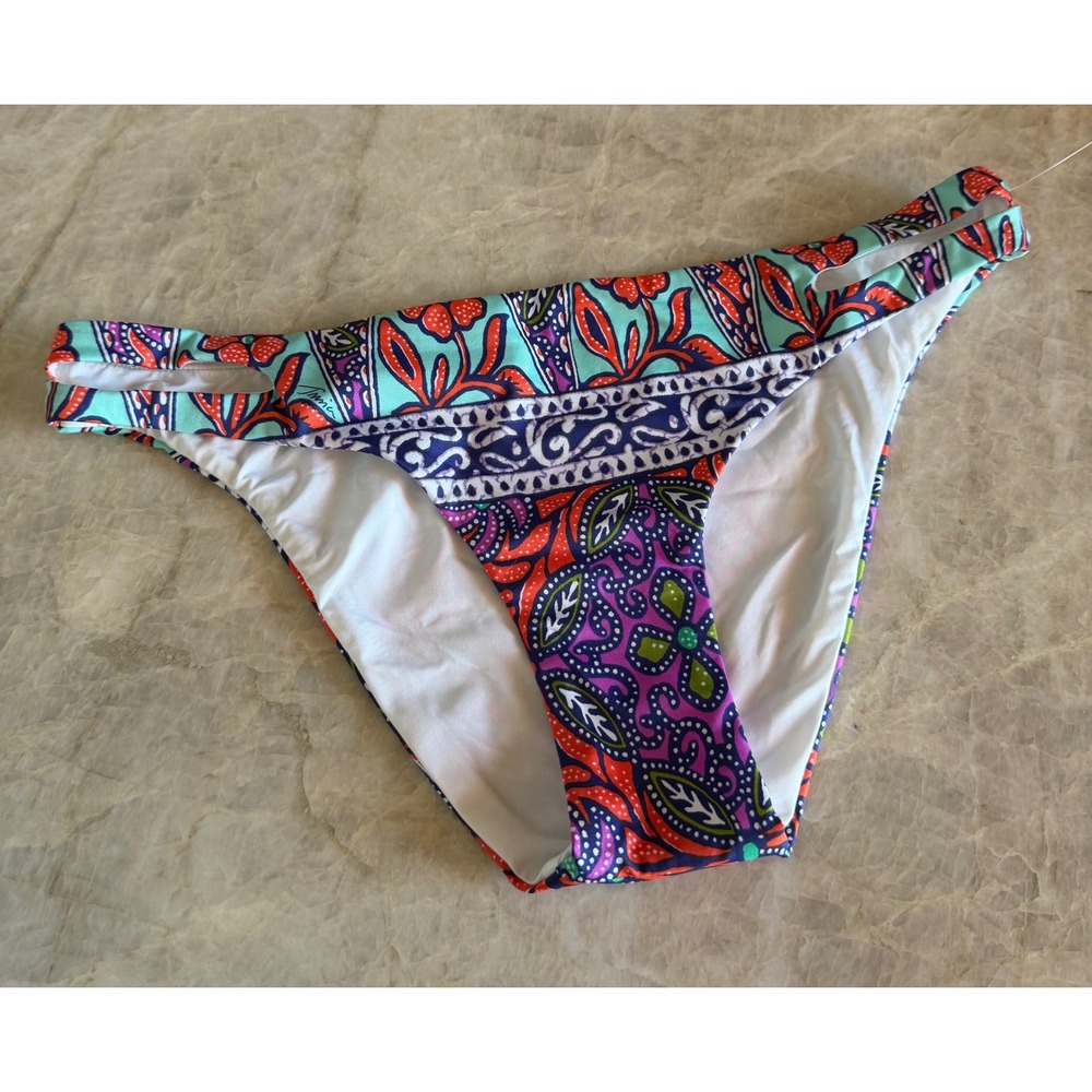NWOT Trina Turk Multi Color Boho Floral Cut Out Bikini Bottom Swimwear Size 6